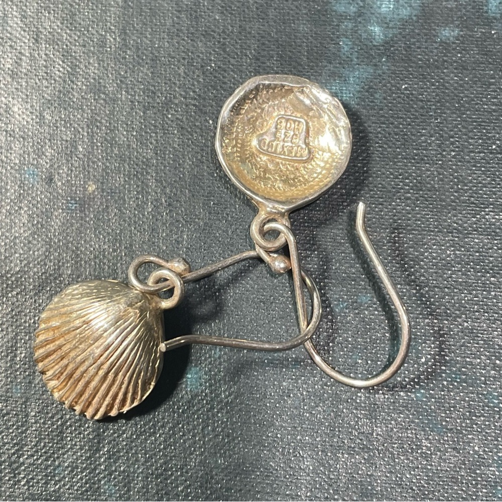 Sterling silver 925 scallop seashell dangle earrings beach coastal jewelry - Picture 8 of 9